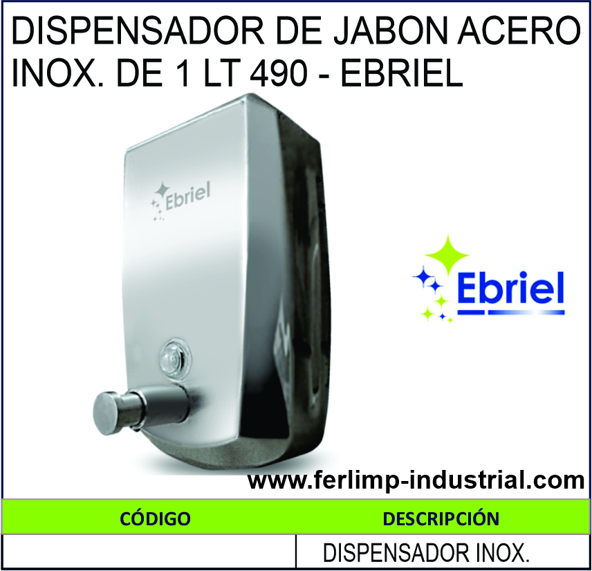 Dispensador De Jabon Acero Inox De Lt Ebriel Ferlimp