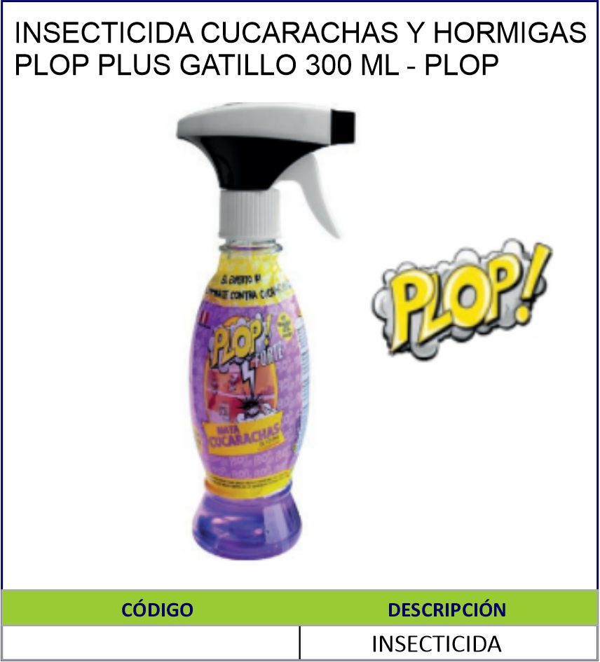 INSECTICIDA CUCARACHAS Y HORMIGAS PLOP FORTE GATILLO 300 ML PLOP