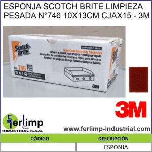 ESPONJA SCOTCH BRITE LIMPIEZA PESADA N°746 10X13CM CJAX15 - 3M